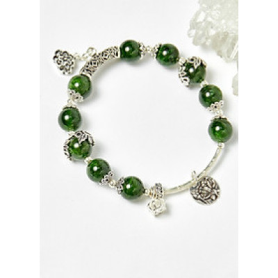 Vòng đá diopside phối charm bạc hạt 10mm mệnh hỏa, mộc - Ngọc Quý Gemstones