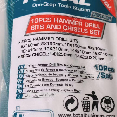 BỘ MŨI KHOAN VÀ MŨI ĐỤC BÊ TÔNG 10 CHI TIẾT TOTAL TACSD19101