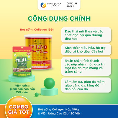 [Collagen lon 196g & calo gói to 75g] Combo Lấy lại vóc dáng hiệu quả FINE JAPAN