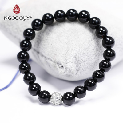 Vòng tay đá obsidian phối charm hợp kim đính đá mệnh thủy, mộc - Ngọc Quý Gemstones