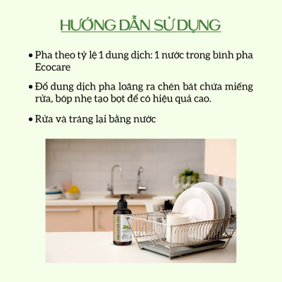 Nước rửa chén hữu cơ Bồ hòn Ecocare tinh dầu Quế 2000ml 