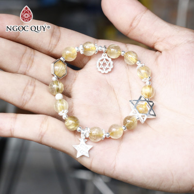 Vòng tay đá thạch anh tóc vàng phối charm ngôi sao size hạt 8mm mệnh thủy, kim - Ngọc Quý Gemstones
