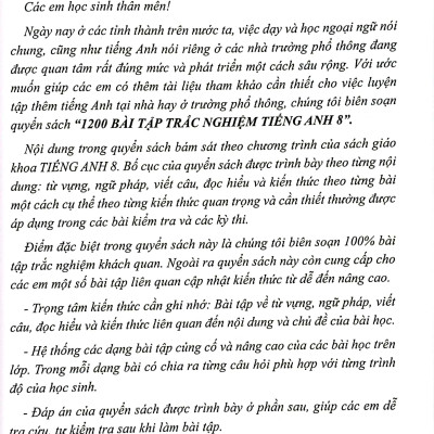 1200 Bài Tập Trắc Nghiệm Tiếng Anh 8 (Theo Chương Trình Giáo Dục Phổ Thông Mới - Dùng Chung Cho Các Bộ SGK Hiện Hành)