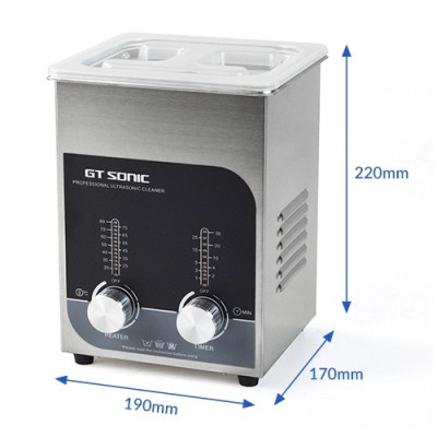 Máy rửa siêu âm GTsonic T2 – 2L, công nghệ sóng siêu âm hiện đại, làm sạch nhanh mọi vết bẩn, vết hoen ố và cặn bám trên bề mặt sản phẩm, phù hợp trang sức, mắt kính, đồng hồ, linh kiện điện tử – Hàng chính hãng
