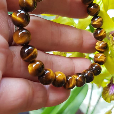 Vòng tay phong thuỷ may mắn nữ đá mắt hổ tự nhiên vàng nâu bóng mượt đẹp Size nữ vòng hạt 8mm Vòng hợp nữ mệnh kim mệnh thổ mệnh Thủy đeo tay đẹp ạ 