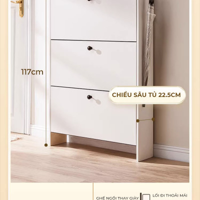 Tủ giày thông minh 3 cánh lật tiết kiệm diện tích gỗ mdf phủ melamin thương hiệu IGA - GP321