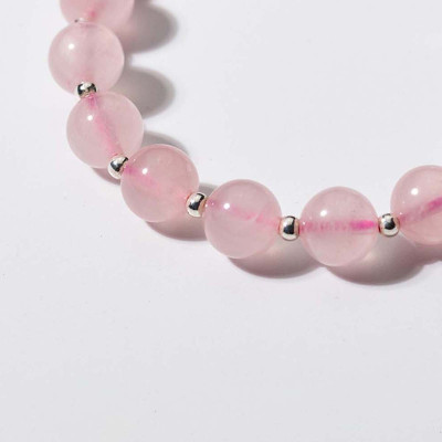 Vòng tay đá thạch anh hồng phối 2 ống bạc mệnh hỏa, thổ - Ngọc Quý Gemstones