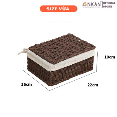 Giỏ Mây Có Nắp Đựng Đồ, Đựng Mỹ Phẩm, Đựng Đồ Ăn Vặt Để Bàn, Decor Chụp Ảnh Sản Phẩm Lót Vải Vintage