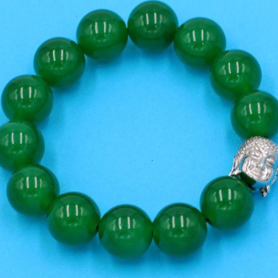 Chuỗi tay thạch anh xanh lá 14 ly - charm Như Lai inox trắng VTXLNLT14 - hợp mệnh Hỏa, mệnh Mộc