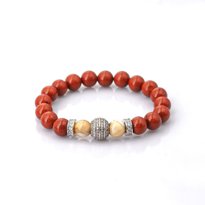 Vòng tay nữ đá Jasper đỏ + Charm cầu 8mm do Anqlo chế tác