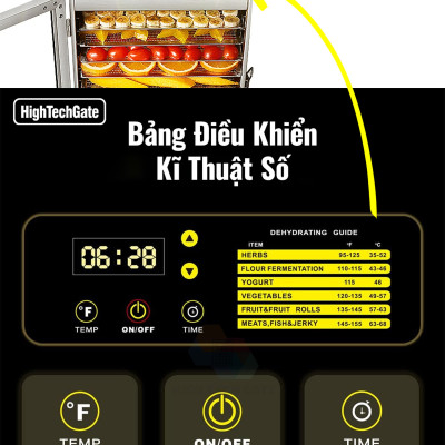 Máy Sấy Thực Phẩm Inox 12 Khay HTG ST06 Sấy Khô Hoa Quả, Thịt Cá, Rau Củ, Có Tia UV, Hàng Chính Hãng