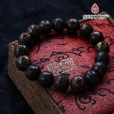 Vòng trầm sánh tròn khắc lục tự minh chú 12mm - Ngọc Quý Gemstones