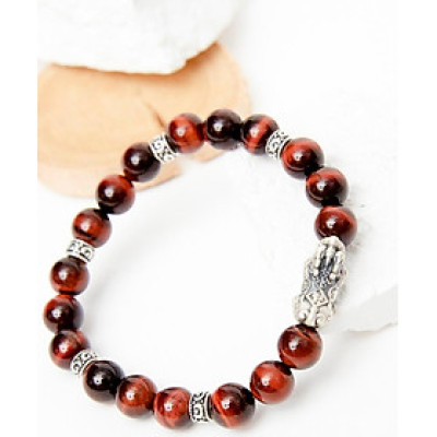  Vòng tay đá thạch anh mắt hổ nâu đỏ phối tỳ hưu bạc thái 8mm mệnh hỏa, thổ - Ngọc Quý Gemstones