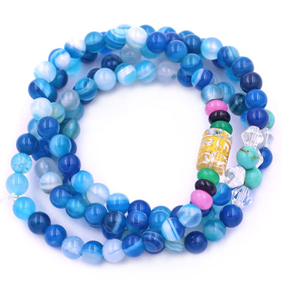 Vòng chuỗi 108 hạt mã não xanh biển sọc charm lục tự chân ngôn - hạt 8 ly ( size lớn ), vòng chuỗi niệm Phật, vòng chuỗi đeo tay