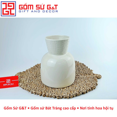 Lọ hoa dáng đầm cổ thấp vẽ cúc họa mi Gốm Sứ G&T