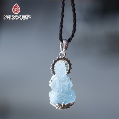 Mặt dây chuyền phật bà aquamarine bọc bạc 40.5x18mm mệnh thủy, mộc - Ngọc Quý Gemstones