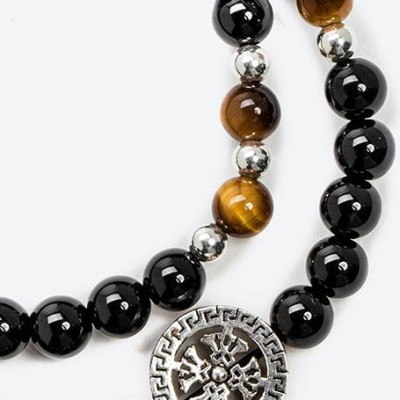 Vòng tay đôi đá obsidian mix charm bạc 925 mệnh thủy mộc - Ngọc Qúy Gemstones