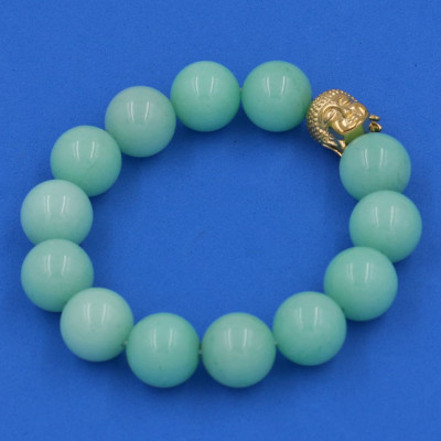 Vòng tay đá Ngọc Bích xanh 14 ly cẩn hạt Phật A Di Đà inox vàng VGBXNLV14 - hợp mệnh Mộc, mệnh Hỏa