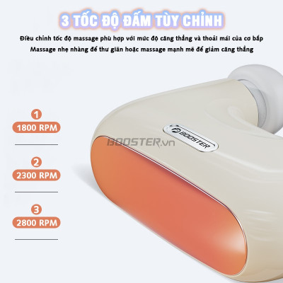 Máy massage cầm tay 2 đầu Booster mini KK, lực đấm mạnh, thiết kế nhỏ gọn sang trọng 3 tốc độ, 3 bộ đầu massage thư giãn