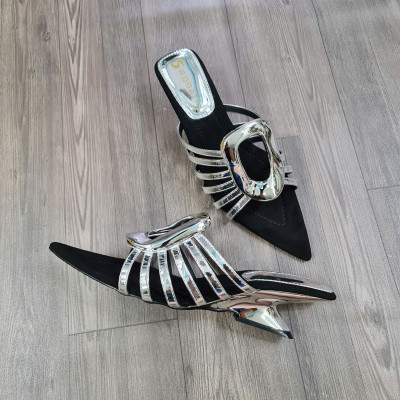 Dép nữ quai ngang, mũi nhọn, đế cách điệu ROSATA RO738 - 5p - Đen, Nâu - BKSTORE