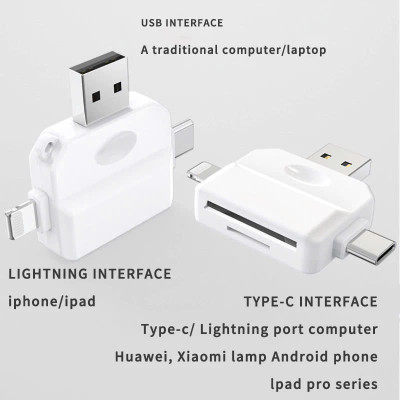 Đầu đọc thẻ nhớ SD, TF đa năng 3in1 Type c, L, USB dùng cho điện thoại, laptop, máy ảnh - Hàng nhập khẩu