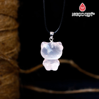Mặt dây chuyền mèo kitty pha lê hồng cao cấp - Ngọc Quý Gemstones
