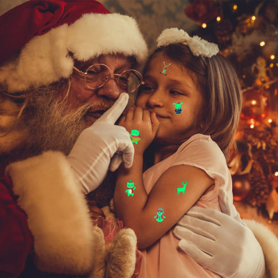 Set 10 Tờ Hình Xăm Sáng Dạ Quang Giáng Sinh Noel Cây Thông Ông Già Noel Người Tuyết Tất Vớ Tuần Lộc Legaxi