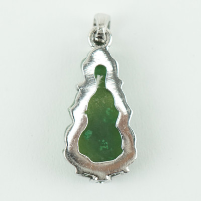  Mặt dây chuyền đá ngọc bích Nephrite Quan Âm Bồ Tát Khung Bạc