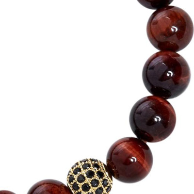 Vòng Đá Mắt Hổ Đỏ Phối Charm Xi Vàng Đính Đá Ngọc Quý Gemstones VT52