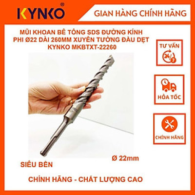 MŨI KHOAN BÊ TÔNG SDS ĐƯỜNG KÍNH PHI Ø 22 DÀI 260MM XUYÊN TƯỜNG ĐẦU DẸT KYNKO MKBTXT- 22260