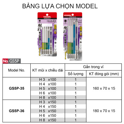 Bộ 05 cái mũi vặn vít đầu lục giác bi - Vessel (Nhật Bản)