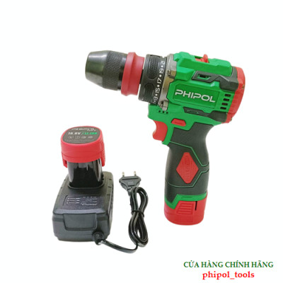 Combo Máy khoan pin chuyên vít 2 đầu rời 10mm có chỉnh tốc PHIPOL TOOLS PH3015 Kèm 2 pin và sạc - Hàng Chính Hãng