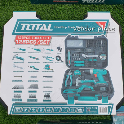 BỘ 128 MÓN BAO GỒM MÁY KHOAN DÙNG PIN 12V (1 PIN 1.5AH VÀ 1 SẠC) TOTAL THKTHP11282 - HÀNG CHÍNH HÃNG