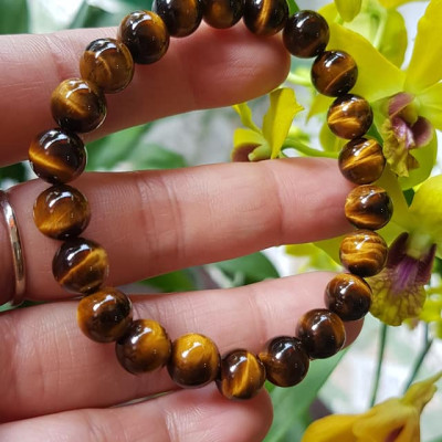 Vòng tay phong thuỷ may mắn nữ đá mắt hổ tự nhiên vàng nâu bóng mượt đẹp Size nữ vòng hạt 8mm Vòng hợp nữ mệnh kim mệnh thổ mệnh Thủy đeo tay đẹp ạ 