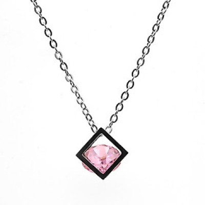 Dây Và Mặt Dây Chuyền Bạc Hiểu Minh DMD356H khối lập phương đá hồng