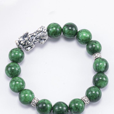 Vòng Tay Phong Thủy Đá Cẩm Thạch Sơn Thủy Phối Charm Tỳ Hưu Bạc (10mm) Mệnh Mộc, Hỏa Ngọc Quý Gemstones