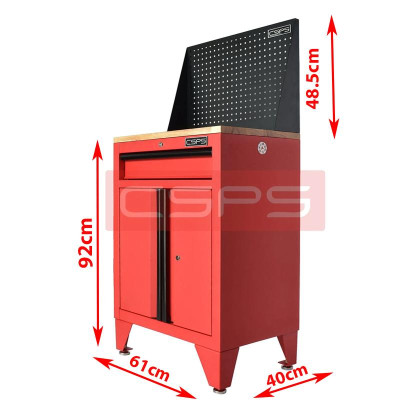Tủ dụng cụ CSPS 61cm- 01 hộc kéo màu đỏ chân tủ có ván gỗ kèm vách lưới