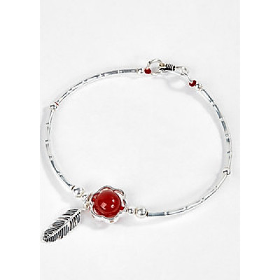 Vòng Bạc Hạt Đá Mã Não Đỏ Phối Charm Lá Ngọc Quý Gemstones