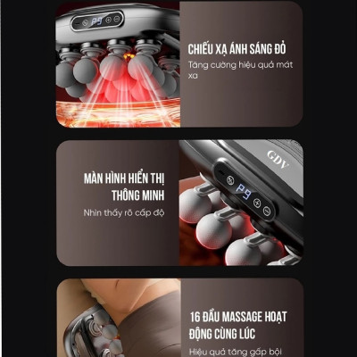 [Tặng củ sạc + cáp sạc] Máy Massage Toàn Thân Cầm Tay 16 Đầu, Máy Mát Xa Đấm Lưng 16 Đầu GDV - Hàng Chính Hãng