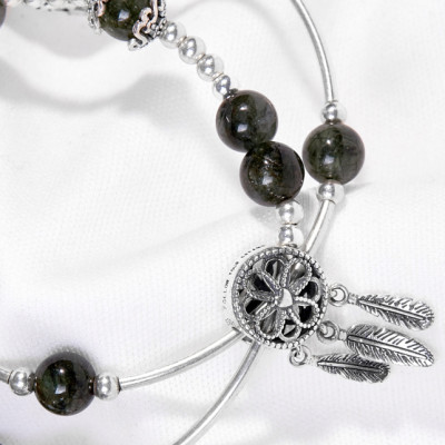 Vòng Tay Đôi Thạch Anh Tóc Xanh Charm Voi Bạc Ngọc Quý Gemstones