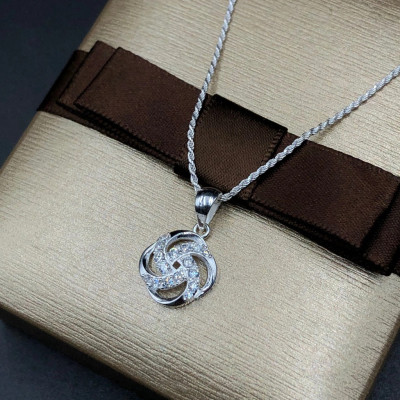 Dây Chuyền Vòng Cổ Nữ Bạc 925 Dây Xoắn Kép Mặt Hoa Đính Đá BẠC HIỂU MINH DMD483