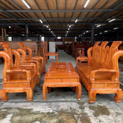 Bộ ghế gỗ Tần Thuỷ Hoàng Juno Sofa gỗ Hương Đá tiện Tay 12 sang trọng 