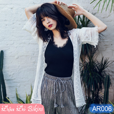 Áo choàng ren nữ dáng cardigan thanh lịch, dùng đi biển, du lịch, phối đồ cùng bikini, croptop, chất ren mềm mại, họa tiết nữ tính tinh tế | AR006