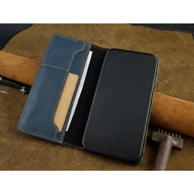 Bao Da cho Iphone 13 Pro Max Handmade Cổ Điển Da Bò Thật