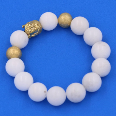 Chuỗi đeo tay San Hô Trắng 14 ly - Vòng tay Phật A Di Đà inox vàng VSHTNLVHB14 - hợp mệnh Kim, mệnh Thủy - Vòng đeo tay size lớn