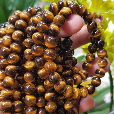 Vòng tay phong thuỷ may mắn nữ đá mắt hổ tự nhiên vàng nâu bóng mượt đẹp Size nữ vòng hạt 8mm Vòng hợp nữ mệnh kim mệnh thổ mệnh Thủy đeo tay đẹp ạ 