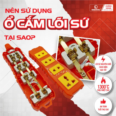 Ổ cắm điện 3 cửa lõi sứ có dây Ominsu Q3500C Plus 3500w, bảo hành 2 năm