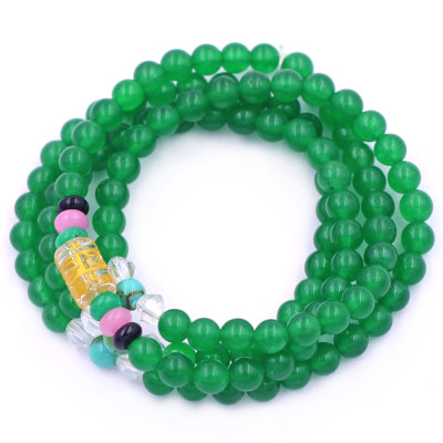Vòng chuỗi 108 hạt đá thạch anh xanh lá charm lục tự chân ngôn - hạt 8 ly ( size lớn ), vòng chuỗi niệm Phật, vòng chuỗi đeo tay