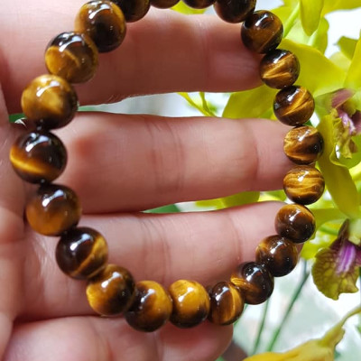 Vòng tay phong thuỷ may mắn nữ đá mắt hổ tự nhiên vàng nâu bóng mượt đẹp Size nữ vòng hạt 8mm Vòng hợp nữ mệnh kim mệnh thổ mệnh Thủy đeo tay đẹp ạ 