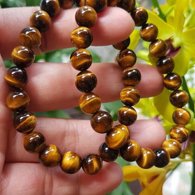 Vòng tay phong thuỷ may mắn nữ đá mắt hổ tự nhiên vàng nâu bóng mượt đẹp Size nữ vòng hạt 8mm Vòng hợp nữ mệnh kim mệnh thổ mệnh Thủy đeo tay đẹp ạ 